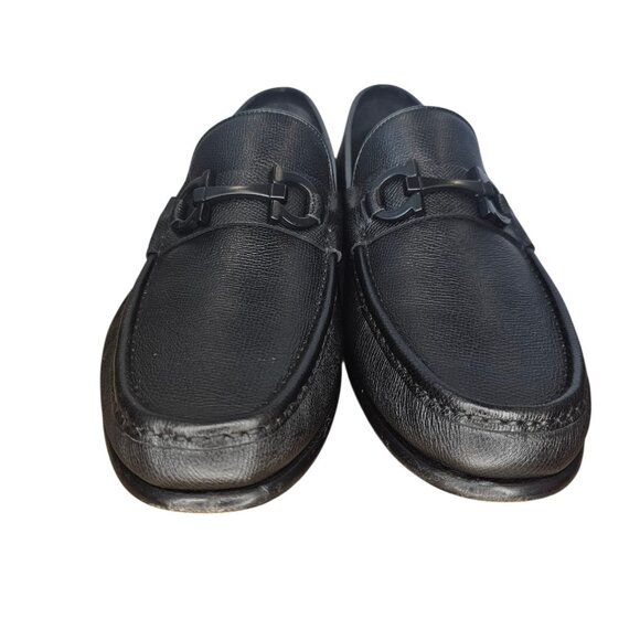 Salvatore Ferragamo Crown Nero Pebble Calf Loafer Mens Shoe Size 10.5 E With Box - Picture 7 of 17
